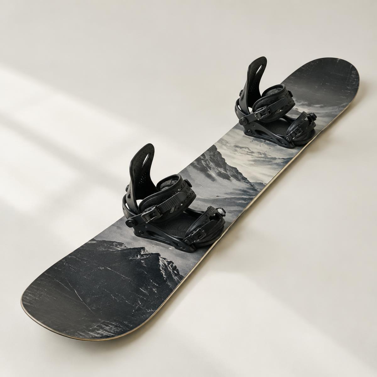 A used snowboard with bindings